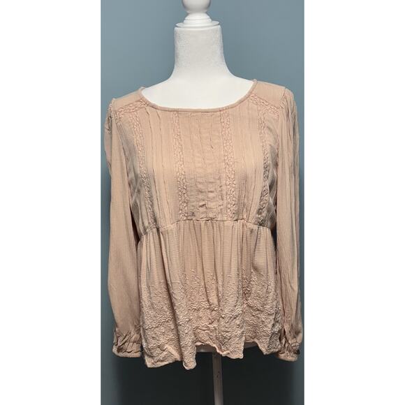 American Eagle Womens M Top Crocheted Peasant Boho Tie Back to Keyhole - Picture 1 of 8